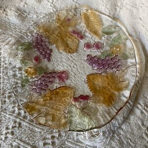 Vintage Mikasa Fruit Motif Chablis Embossed 12.5" Round Glass Serving Platter